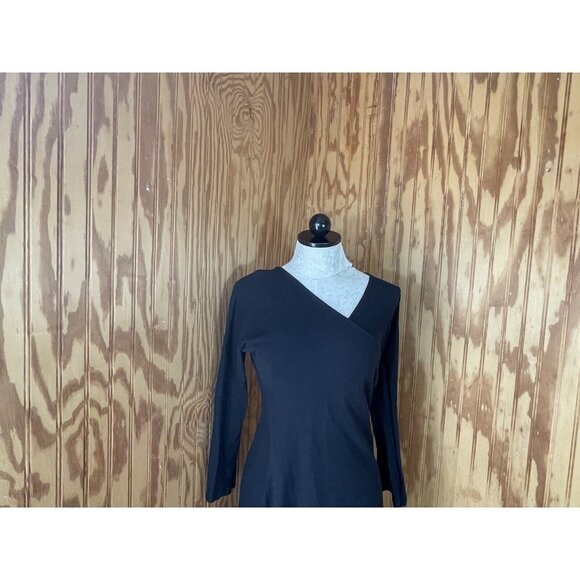 Patagonia Fit Flare Dress Long Sleeve V-Neck Solid Black Large Knit - Picture 3 of 7